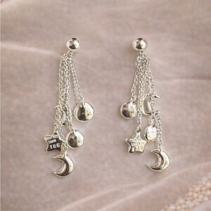 Moon Sun Star 925 Sterling Silver Drop Earrings